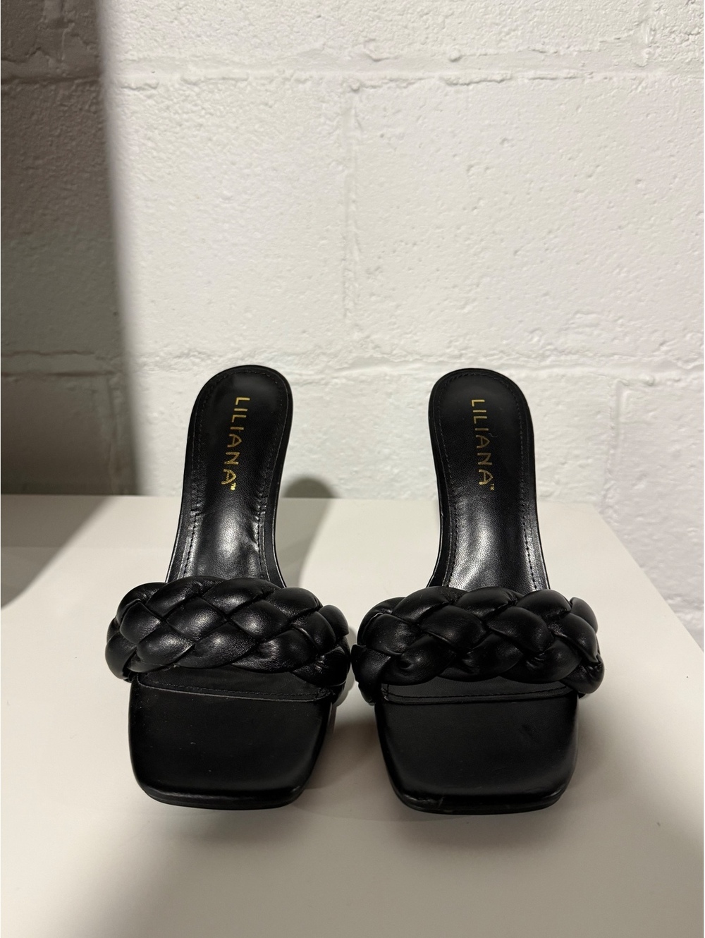 Liliana black woven braided band high heel pump sandal shoes